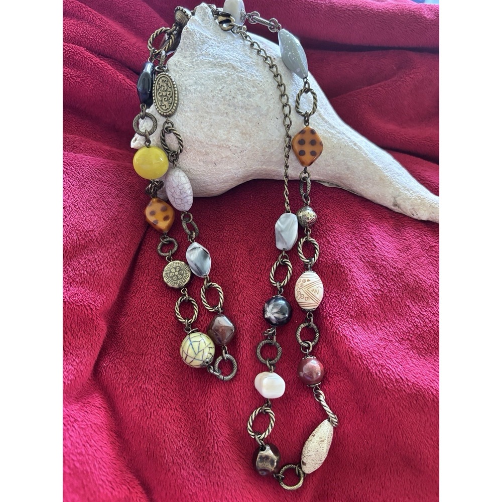 Premiere Design Yellow Gray Mauve 20" Necklace Soft Black Gold Chains